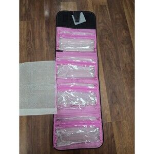 Mary Kay Cosmetic Travel Roll Up Makeup Toiletry Storage Bag Black Pink Interior